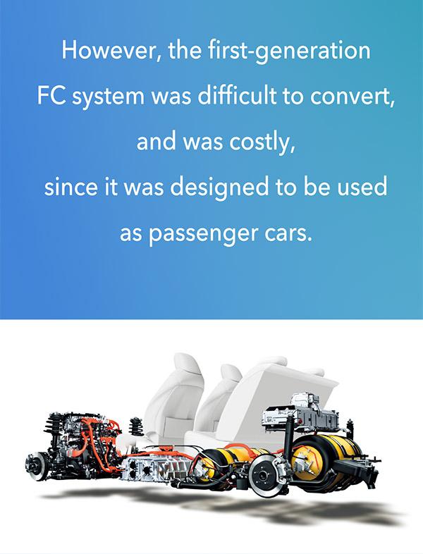 The first-generation Mirai's FC system was costly and difficult to be applied to other mobility.